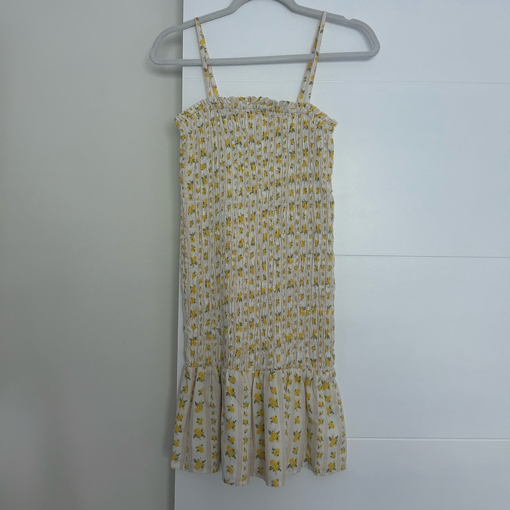 Smocked Yellow Floral Spaghetti Strap Sundress
